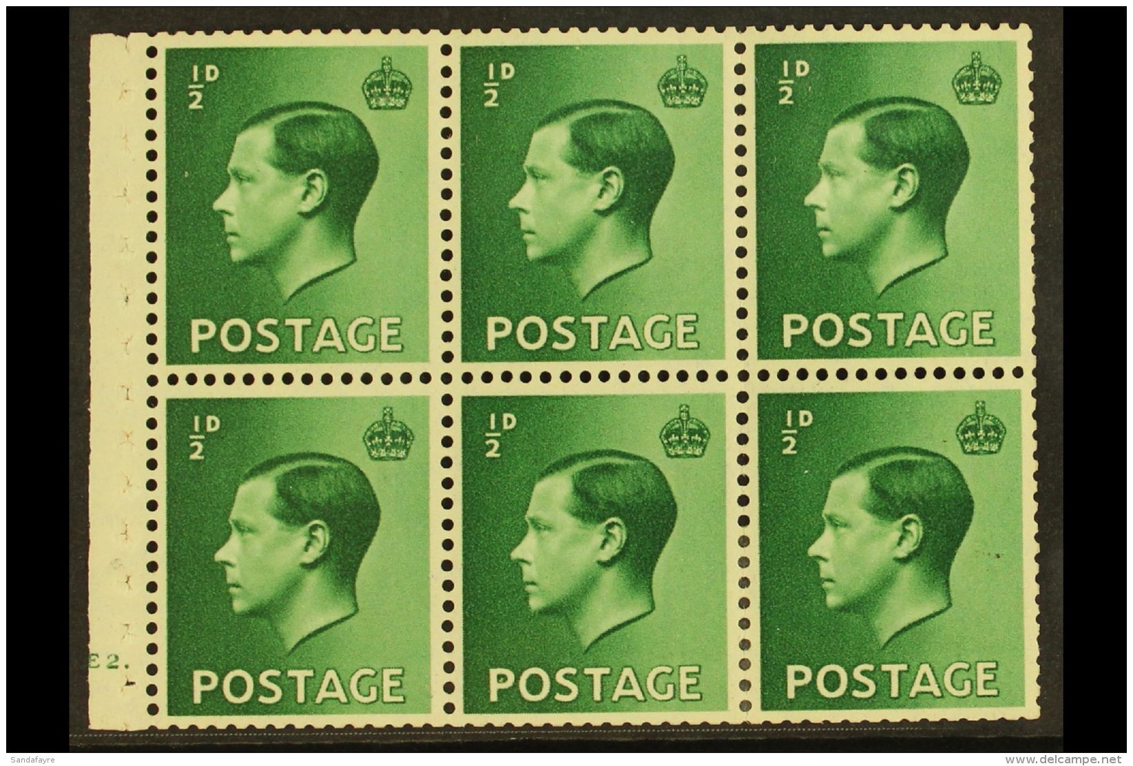 BOOKLET PANE 1936 &frac12;d Green Cylinder Booklet Pane, SG Spec PB1, Cylinder "E2 - Dot", Perforation Type... - Ohne Zuordnung