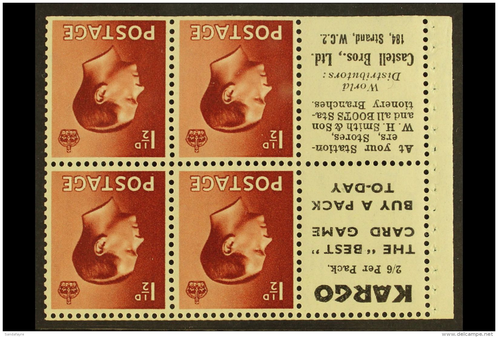 1936 BOOKLET PANE &amp; ADVERTISING LABELS 1&frac12;d Red-brown Inverted Watermark, GB Spec PB5a (perf Type I)... - Non Classés