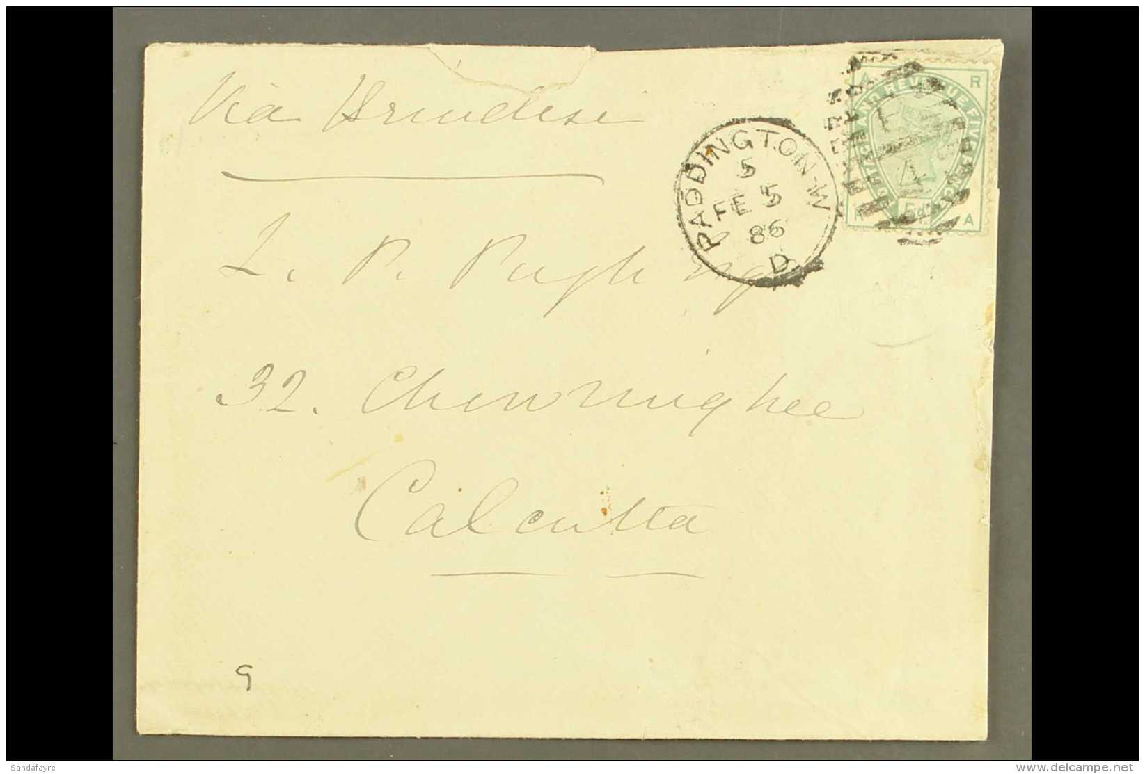 1886 (5 FEB) COVER TO CALCUTTA Bearing 1883-84 5d Dull Green, SG 193, With Good Colour And Tied By "PADDINGTON"... - Sonstige & Ohne Zuordnung