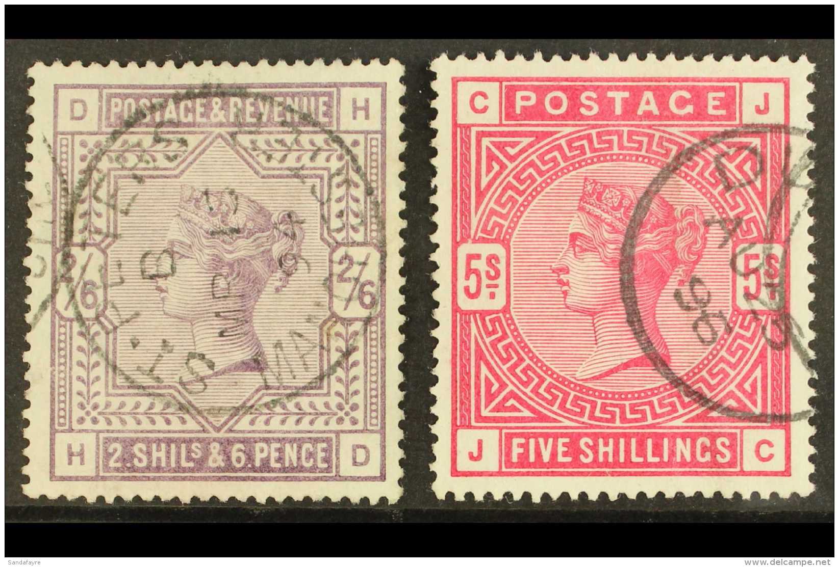 1883-84 2s6d Lilac &amp; 5s Crimson, SG 178 &amp; 181, Used, Each With Lovely Fully- Dated Cds Pmk. Lovely Pairing... - Sonstige & Ohne Zuordnung