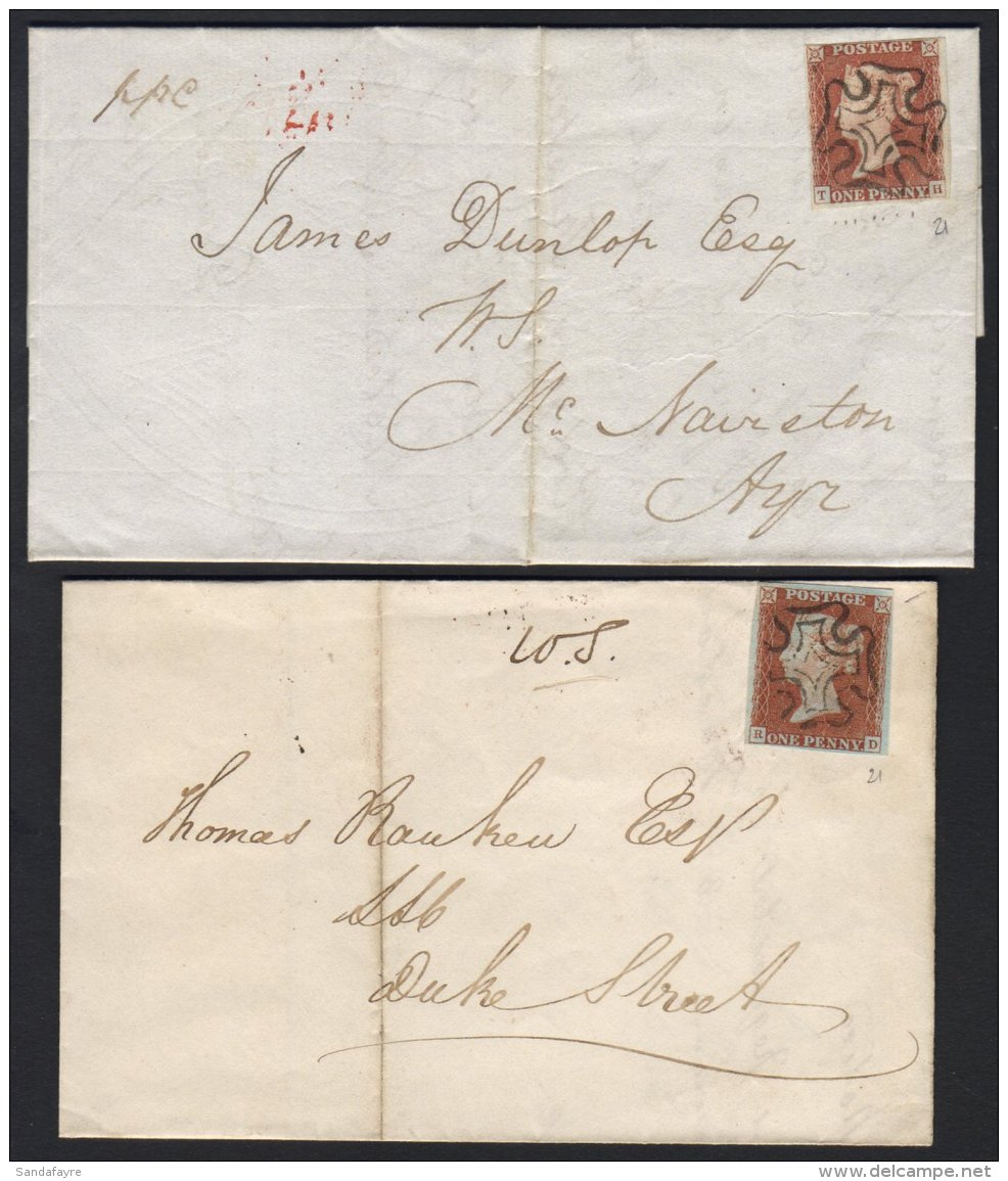 1841 1d Red Plate 21, Two Entires, Each Bearing A Fine Four Margined Stamp Lettered "RD" And "TH", Cancelled By... - Sonstige & Ohne Zuordnung