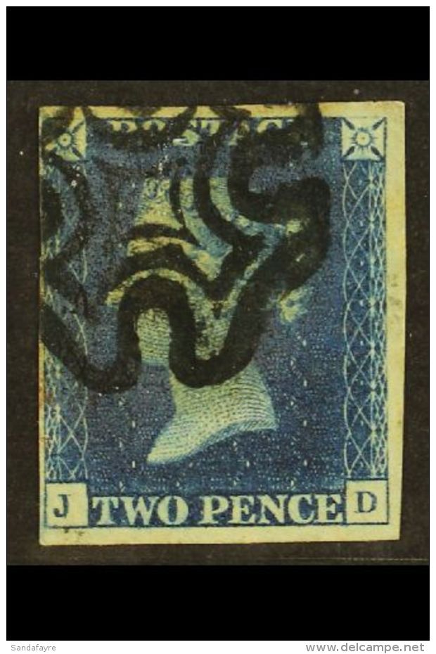 1840 2d Deep Full Blue 'JD' Plate 2, SG 4, Fine Used With 4 Good To Close Margins And Black Maltese Cross Cancel.... - Autres & Non Classés