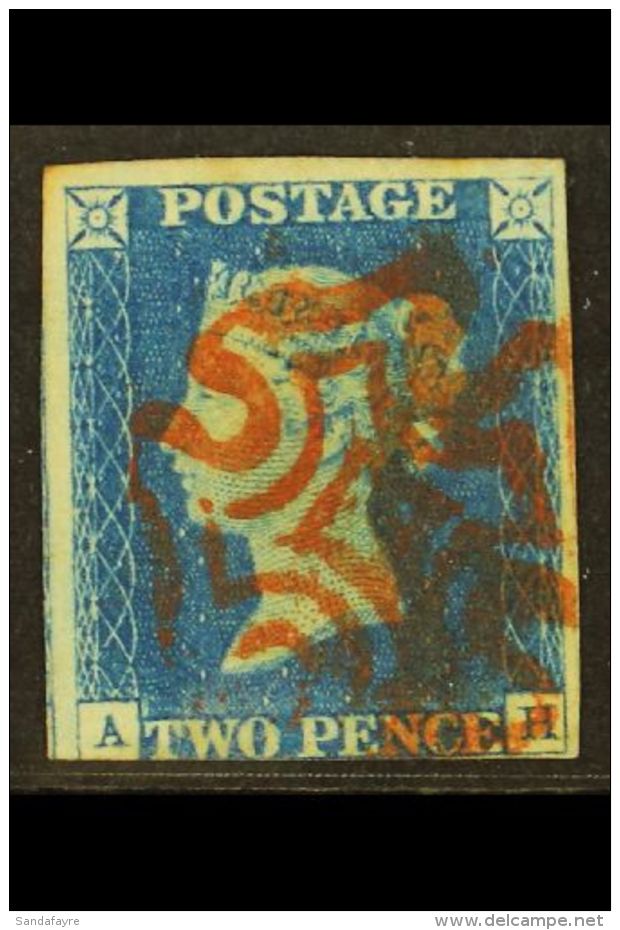 1840 2d Blue 'AH' Plate 1, SG 5, 3 Good Margins (just Into At Base) And Neat Red Maltese Cross Postmark. For More... - Sonstige & Ohne Zuordnung