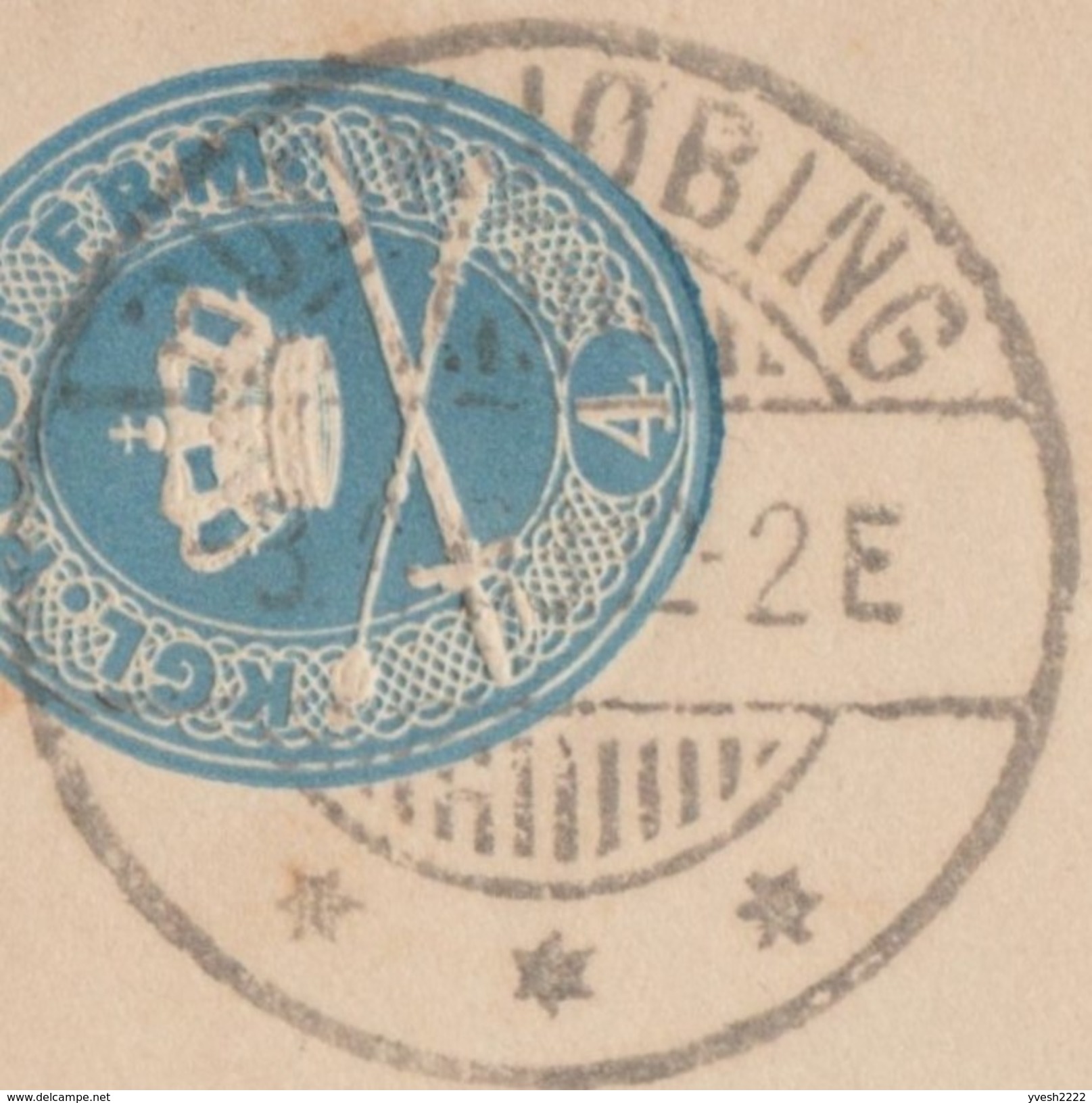 Danemark 1893. Entier Postal, Enveloppe Oblitérée Rudkjøbing. Filigrane Couronne - Frankeermachines (EMA)