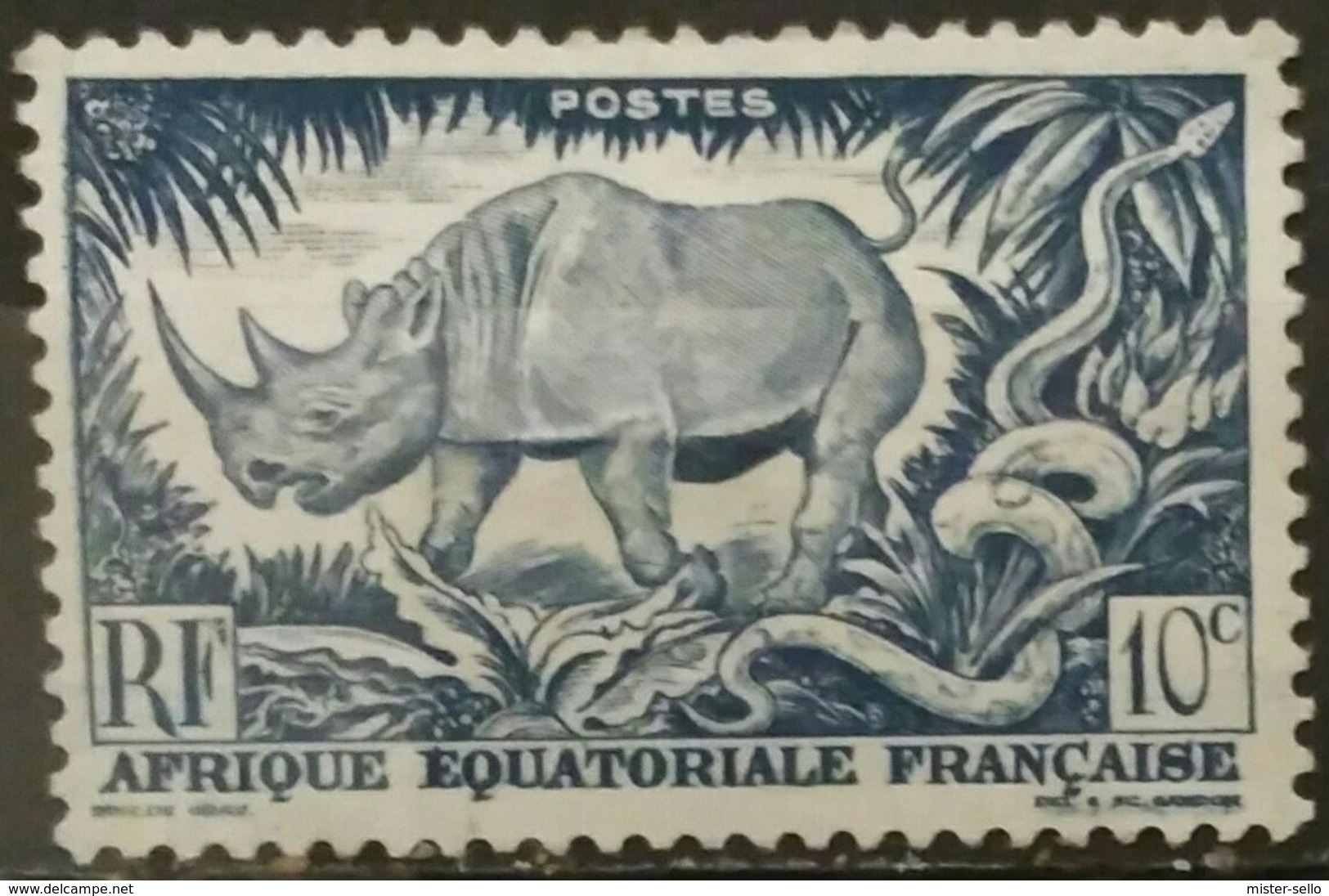 AFRICA ECUATORIAL FRANCESA 1947. Fauna - Rinocerontes. USADO - USED.. - Usados