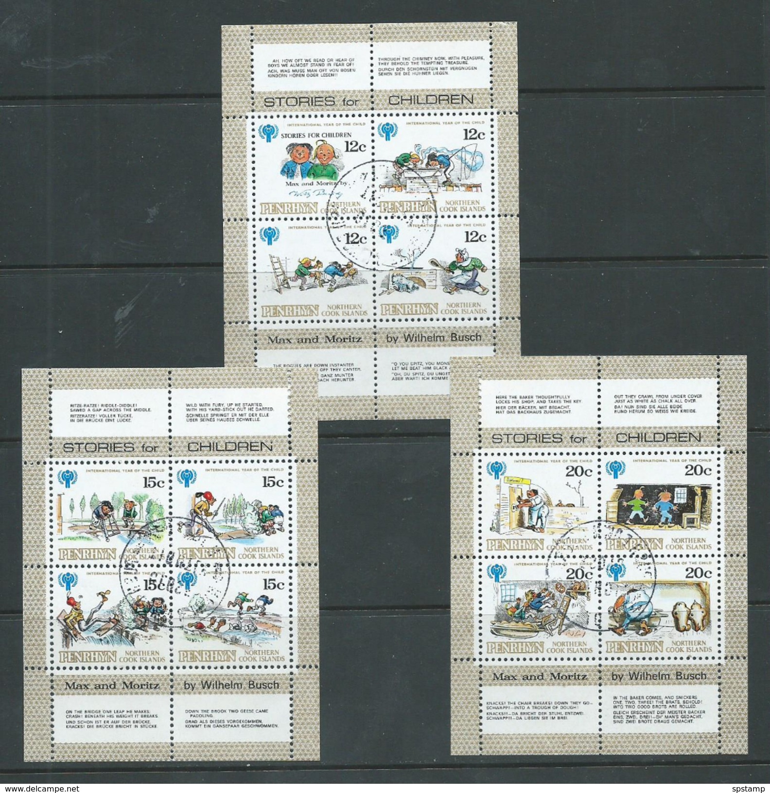 Penrhyn Island 1979 IYC Set Of 3 Sheets With Text Labels FU - Penrhyn