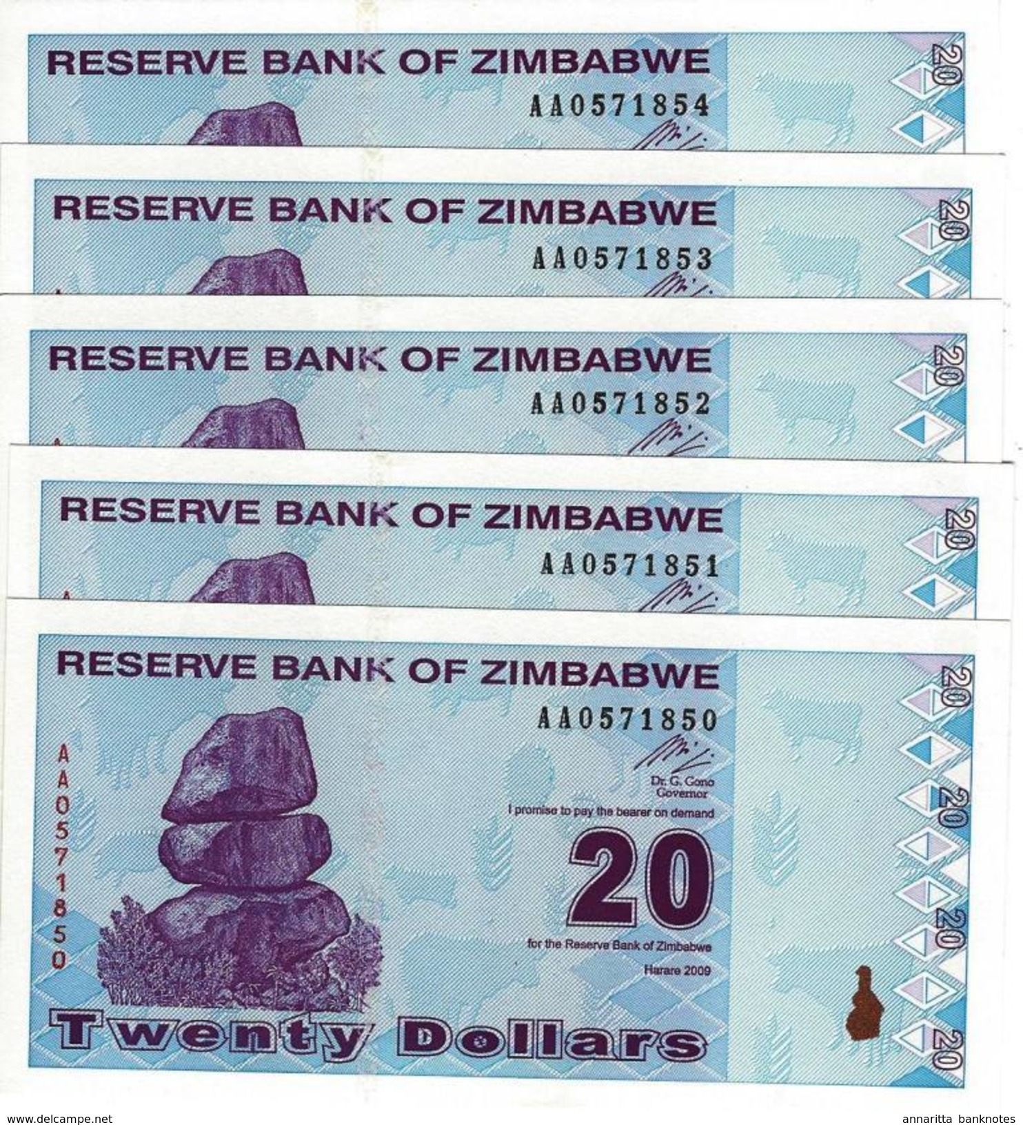 ZIMBABWE 20 DOLLARS 2009 P-95 UNC/NEUF [ZW186a] - Simbabwe