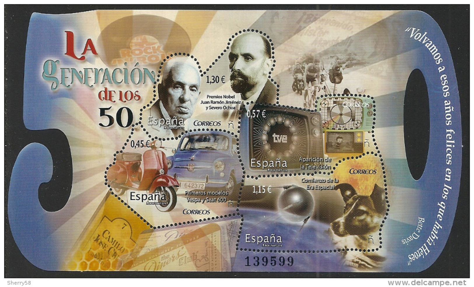 2016-ED. 5090 H.B.- GENERACION DE LOS 50 - Premios Nobel. La Television. La Conquista Espacial Y La Vespa Y El Seiscient - Unused Stamps