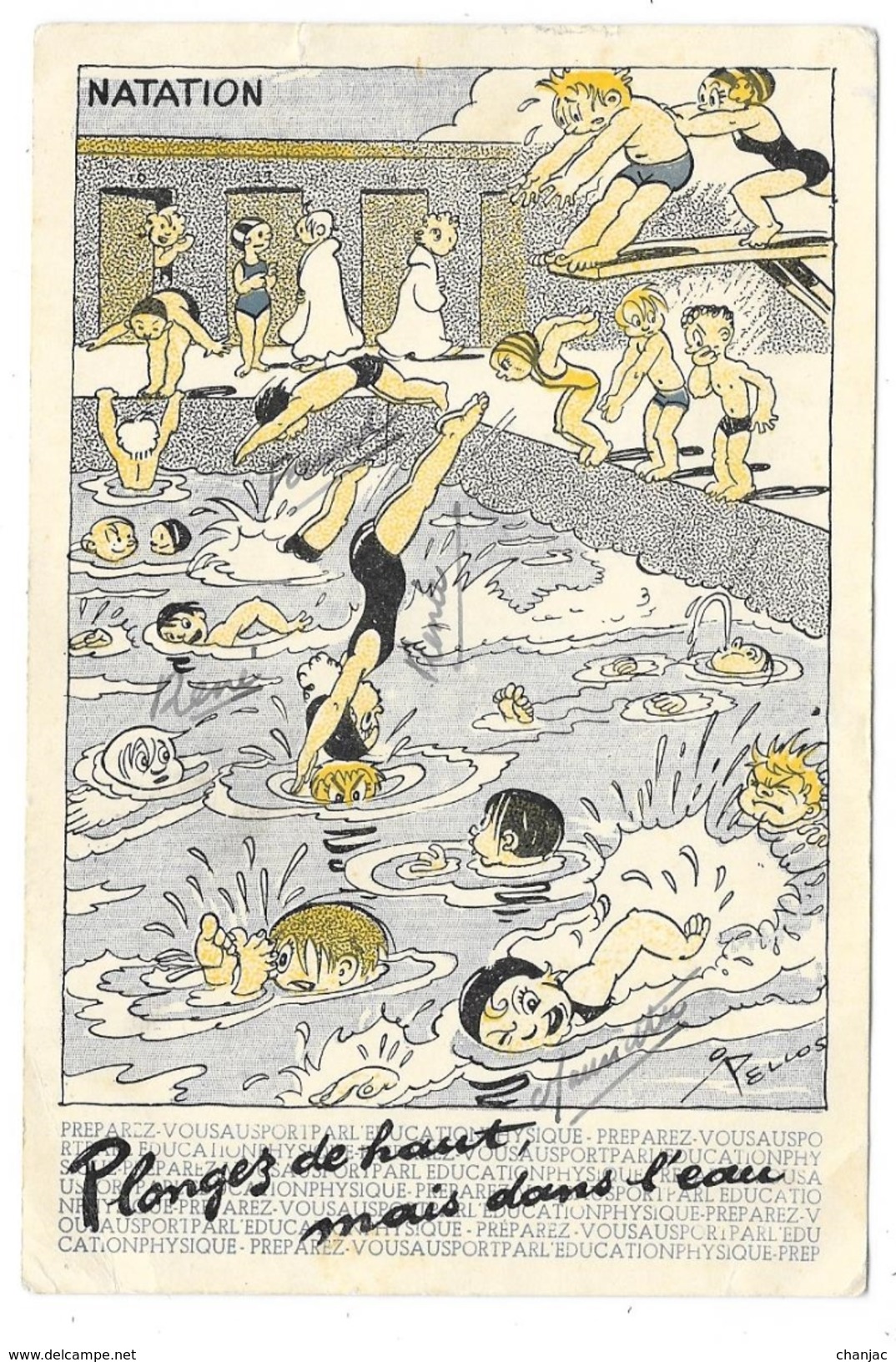 Cpsm: Illustrateur PELLOS - SPORT - NATATION Plongez De Haut, Mais Dans L'eau N° 12 - Pellos