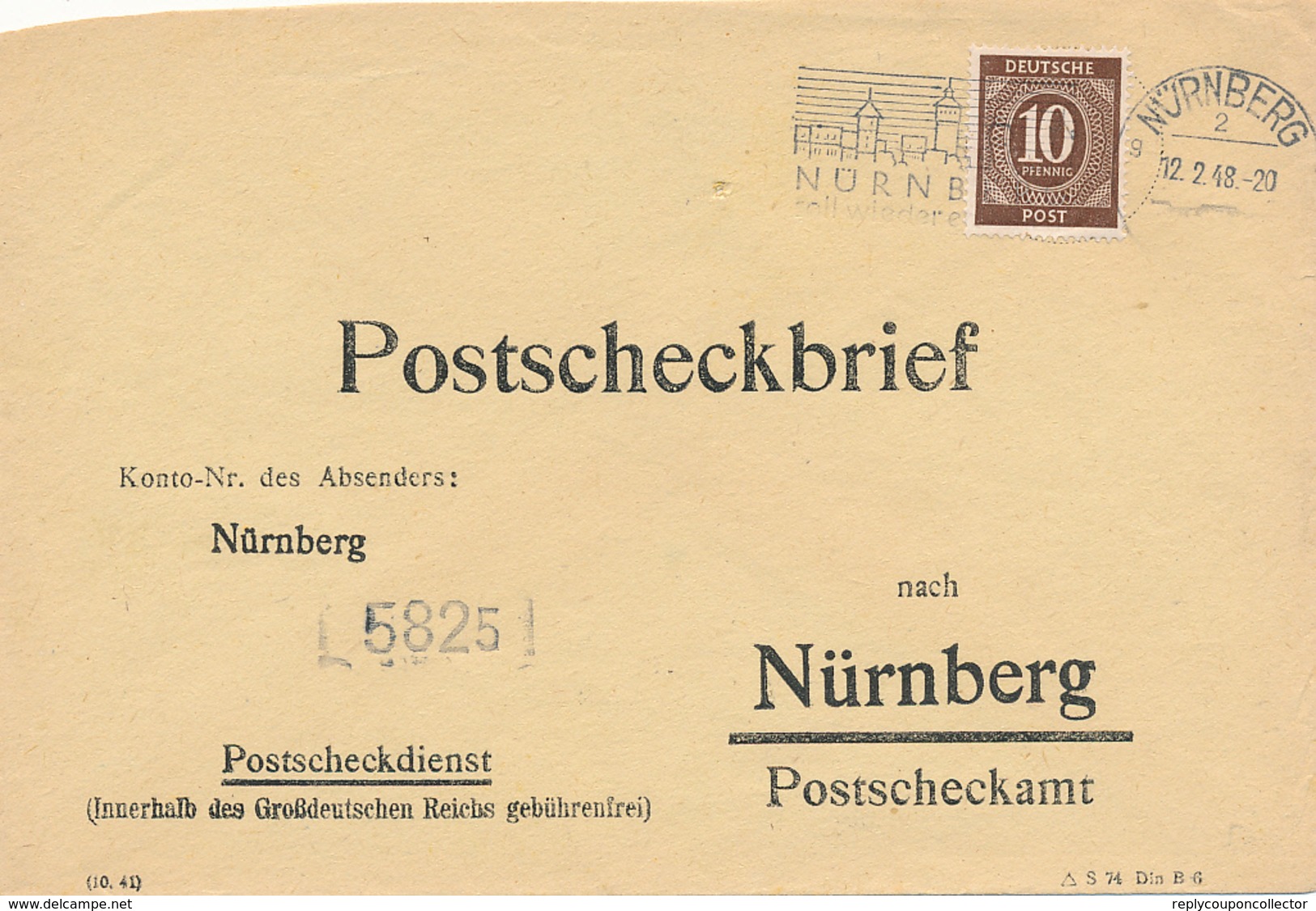 NÜRNBERG - 1948 , Postscheckbrief  Nach Nürnberg  -  Big Letter, Dispatch = 4,20 EURO (normal Mail) - Other & Unclassified