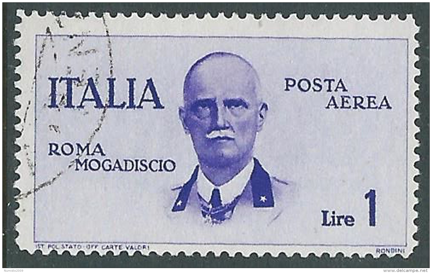 1934 REGNO USATO POSTA AEREA ROMA MOGADISCIO 1 LIRA - P51-4 - Posta Aerea