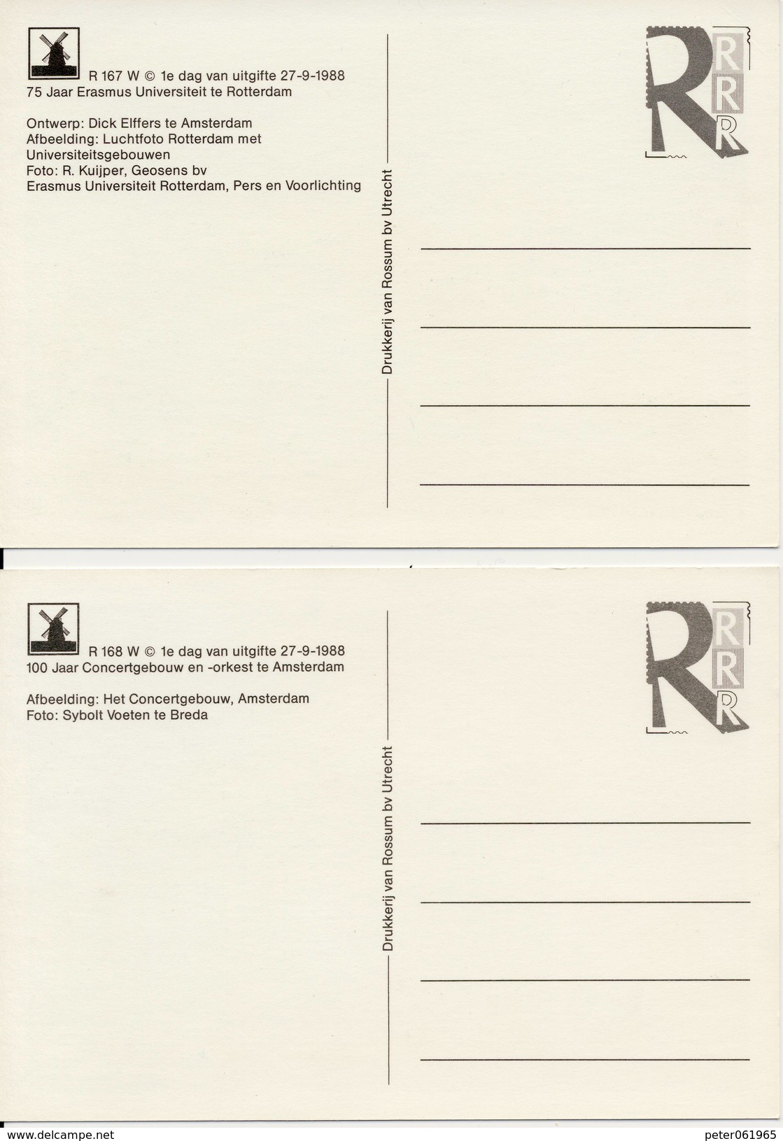 2 Geïllustreerde Briefkaarten Philato - R167 En R168 (1988, Gecombineerde Uitgifte) - Andere & Zonder Classificatie