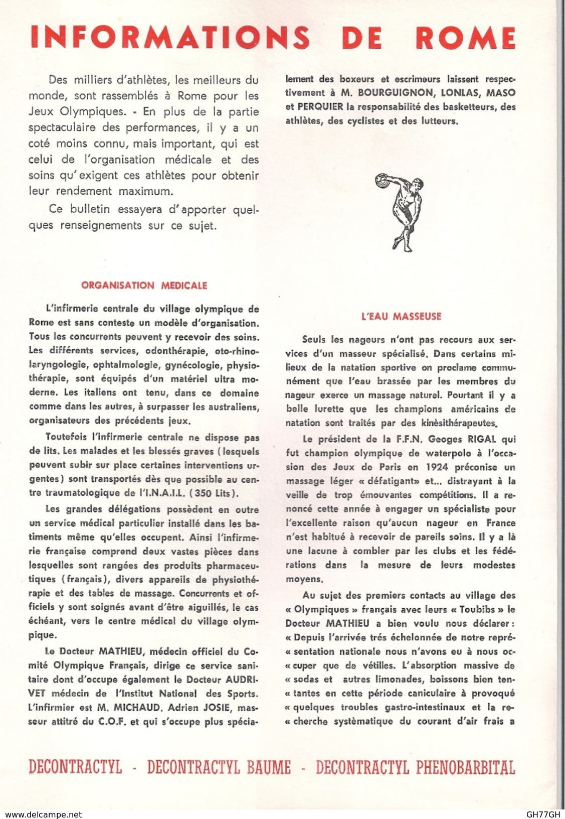 Olympiades 1960. Six Plaquettes De Correspondance "informations De Rome" Par "Publicat", Timbrées "decontractyl Baume" - Non Classés