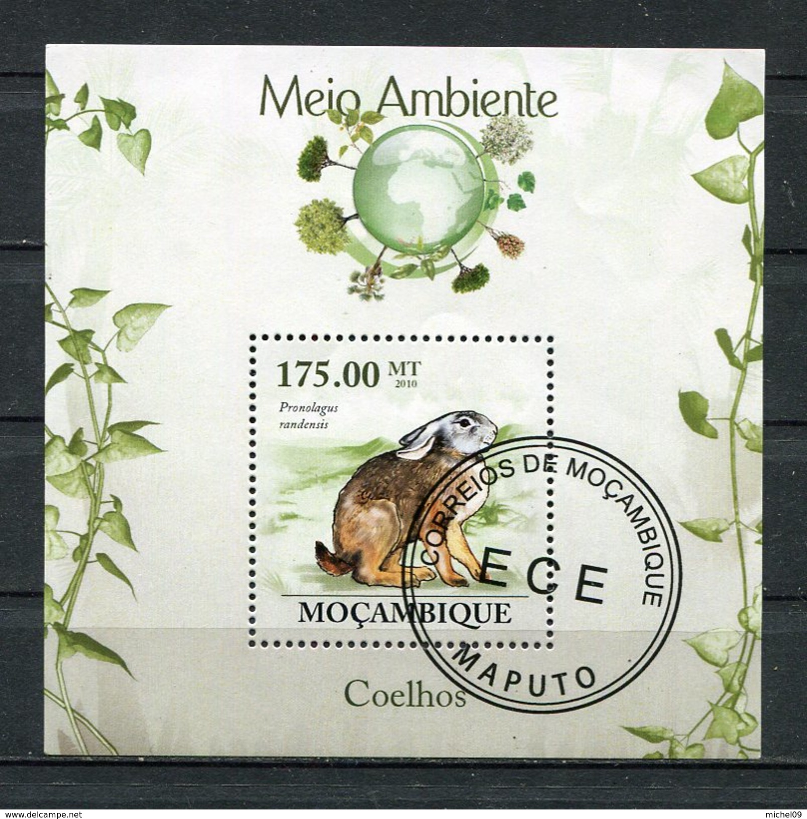 2010 MOZAMBIQUE ANIMAUX LE LAPIN BLOC FEUILLET OBLITERE - Hasen