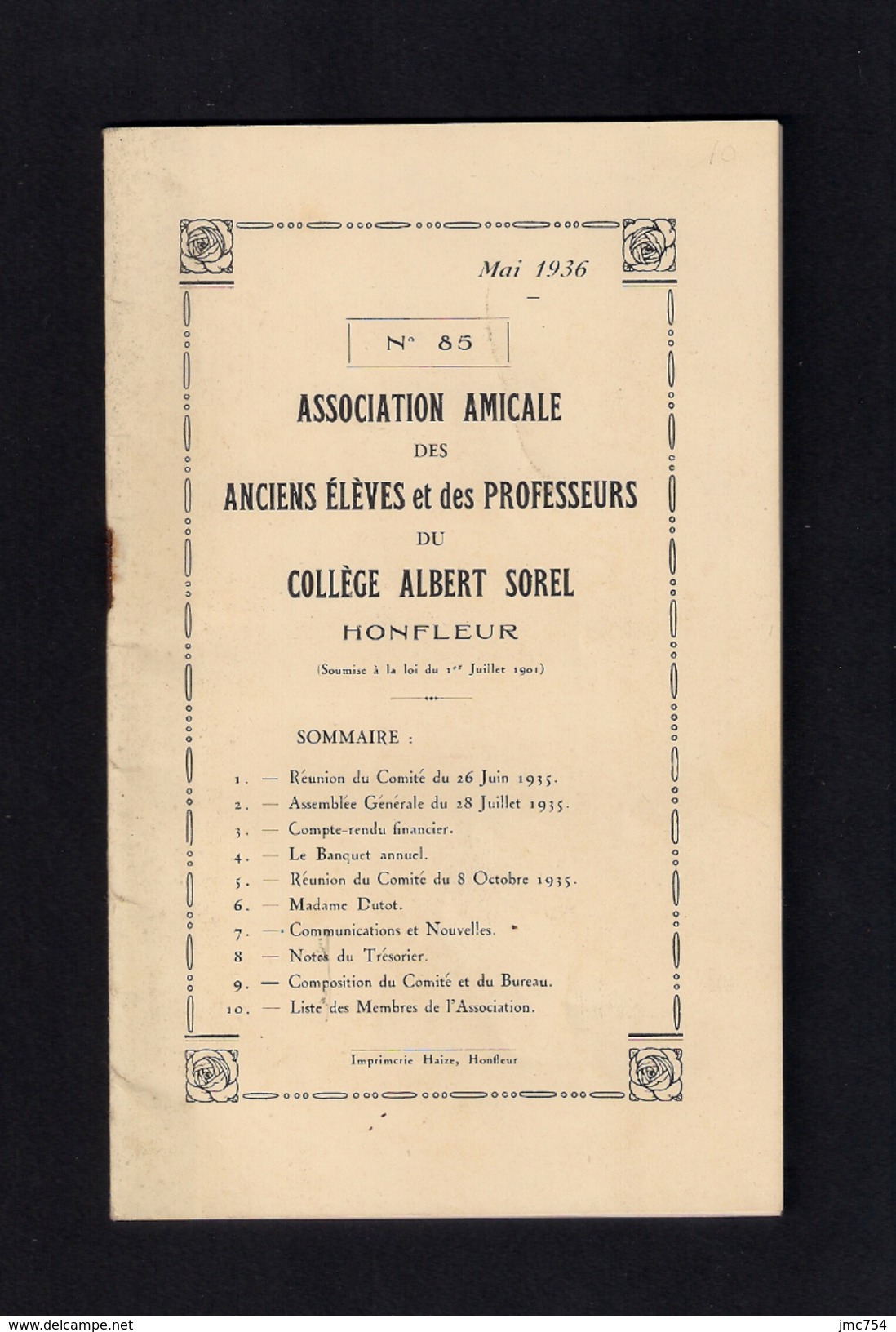 Bulletin De L'association Des Anciens élèves Et Des Professeurs Du Collège Albert Sorel D'Honfleur (Calvados). Mai 1936 - 18+ Years Old