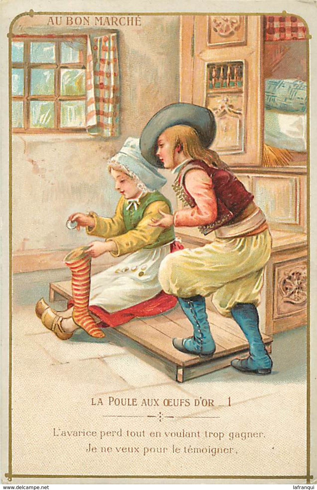 A181- Chromo Au Bon Marché -/ Dimensions : 16,5cms X 11cms /- Enfants  -la Poule Aux Oeufs D Or -chromo Bon Etat - - Au Bon Marché