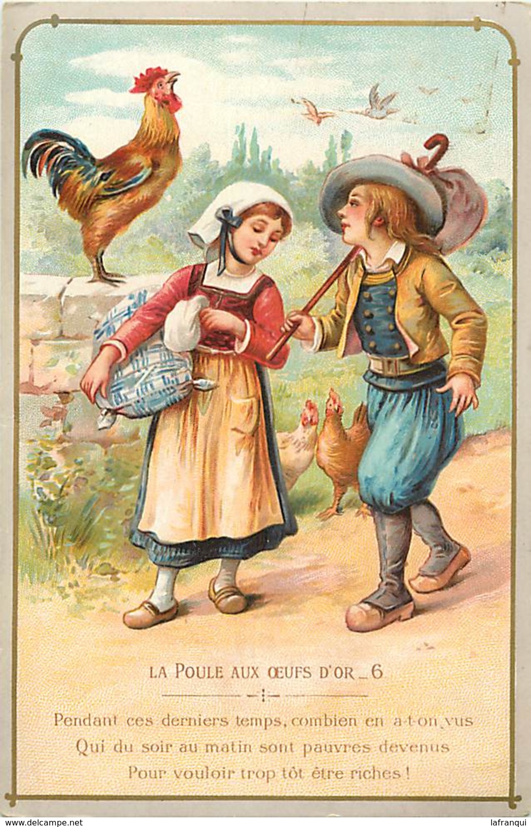 A182- Chromo Au Bon Marché -/ Dimensions : 16,5cms X 11cms /- Enfants  -la Poule Aux Oeufs D Or -chromo Bon Etat - - Au Bon Marché