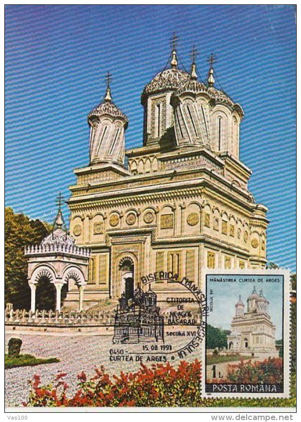 ARCHITECTURE, CURTEA DE ARGES MONASTERY, CM, MAXICARD, CARTES MAXIMUM, 1991, ROMANIA - Abadías Y Monasterios