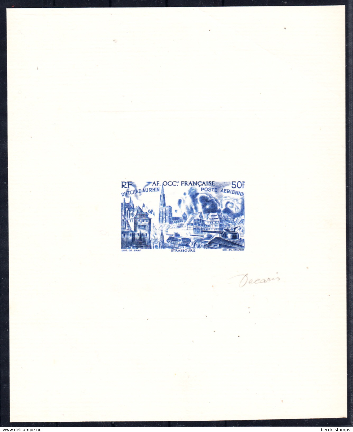 A.O.F. - AFRIQUE OCCIDENTALE - N°PA 10 - TCHAD AU RHIN - EPREUVE BLEUE STRASBOURG PROVENANT DU LIVRE - SIGNEE. "RR". - Other & Unclassified