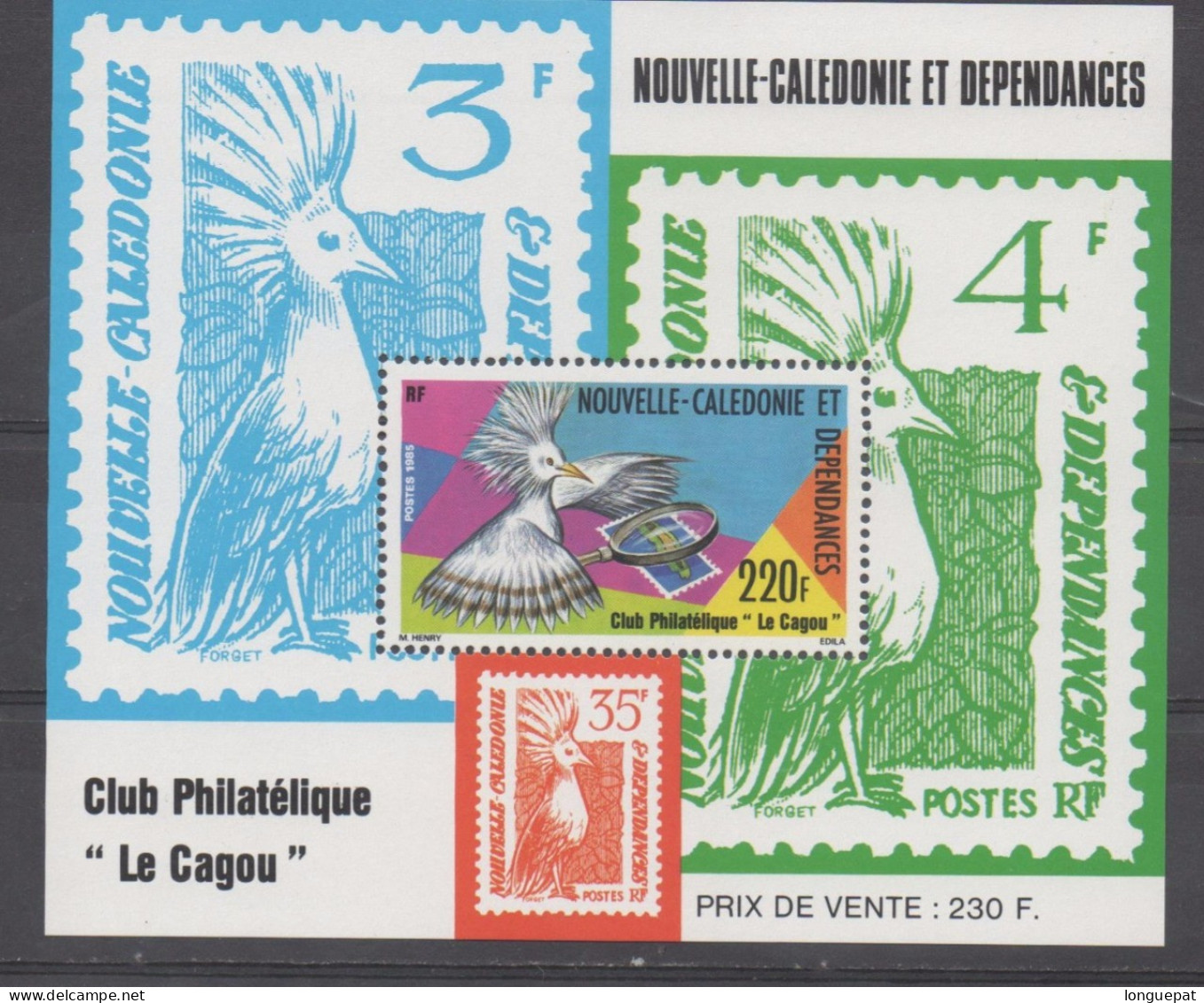 NOUVELLE-CALEDONIE -  Cagou - Club Philatélique "Le Cagou" - Oiseau - Cagou étudiant Un Timbre à La Loupe - - Hojas Y Bloques