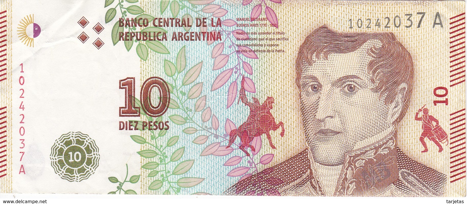 BILLETE DE ARGENTINA DE 10 PESOS DEL AÑO 2016 (BANKNOTE) - Argentinië