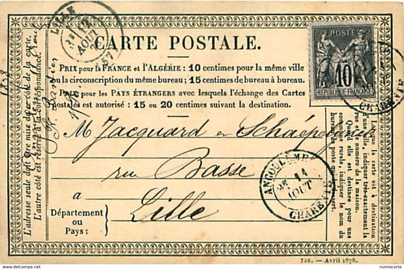 Cpa Précurseur ANGOULEME 16 à Lille, 1878 - Angouleme