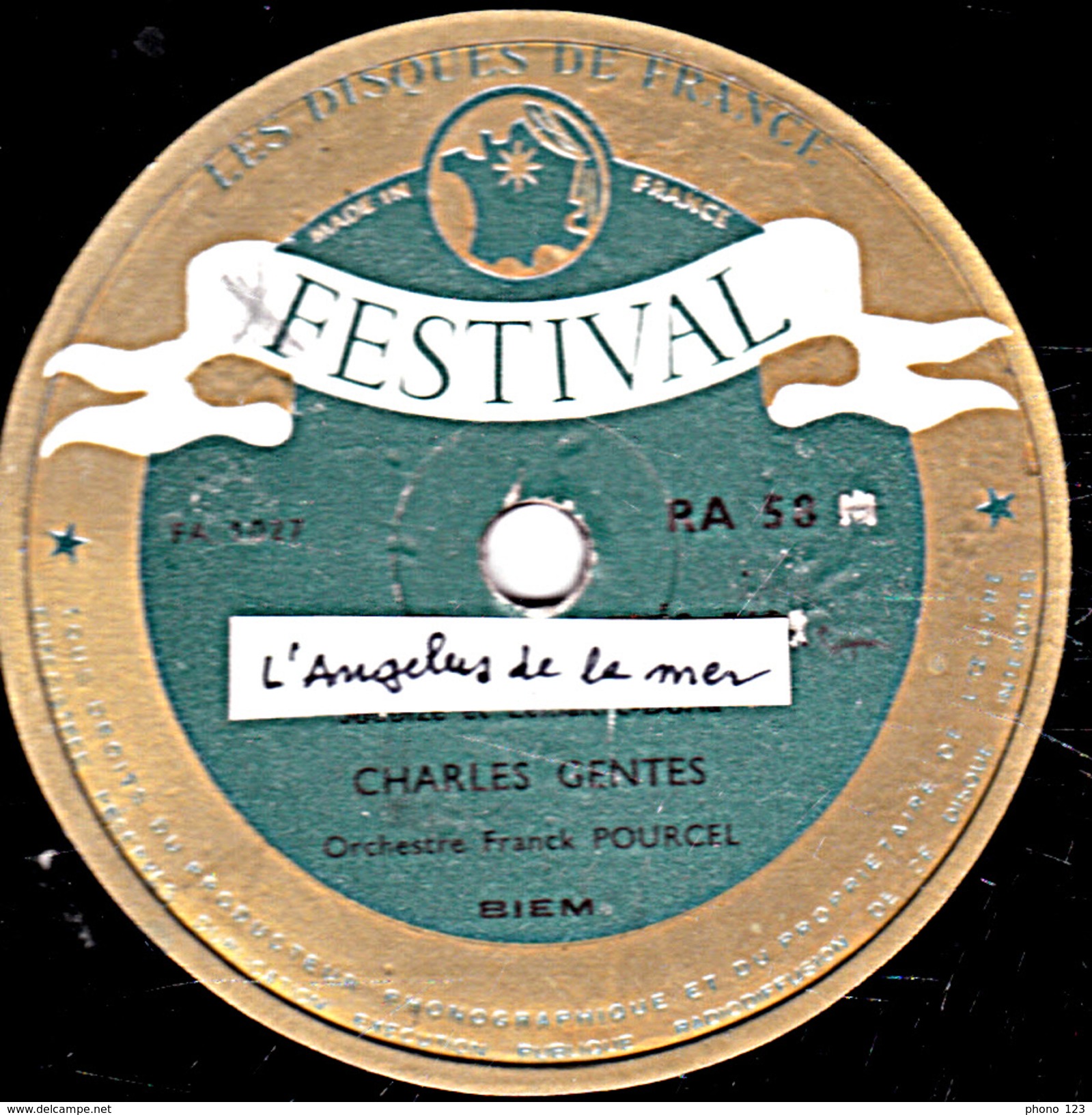 78 T. - 25 Cm - état B - CHARLES GENTES - LA CHANSON DES BLES D'OR - L'ANGELUS DE LA MER - 78 T - Disques Pour Gramophone