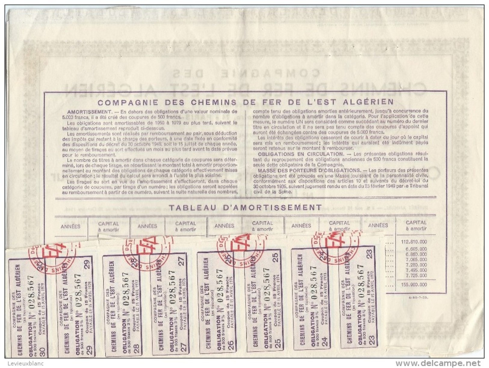 Obligation De 500 Francs 3% Au Porteur/Cie Des Chemins De Fer  De L'Est Algérien/Paris /Algérie/1950   ACT96bis - Afrika