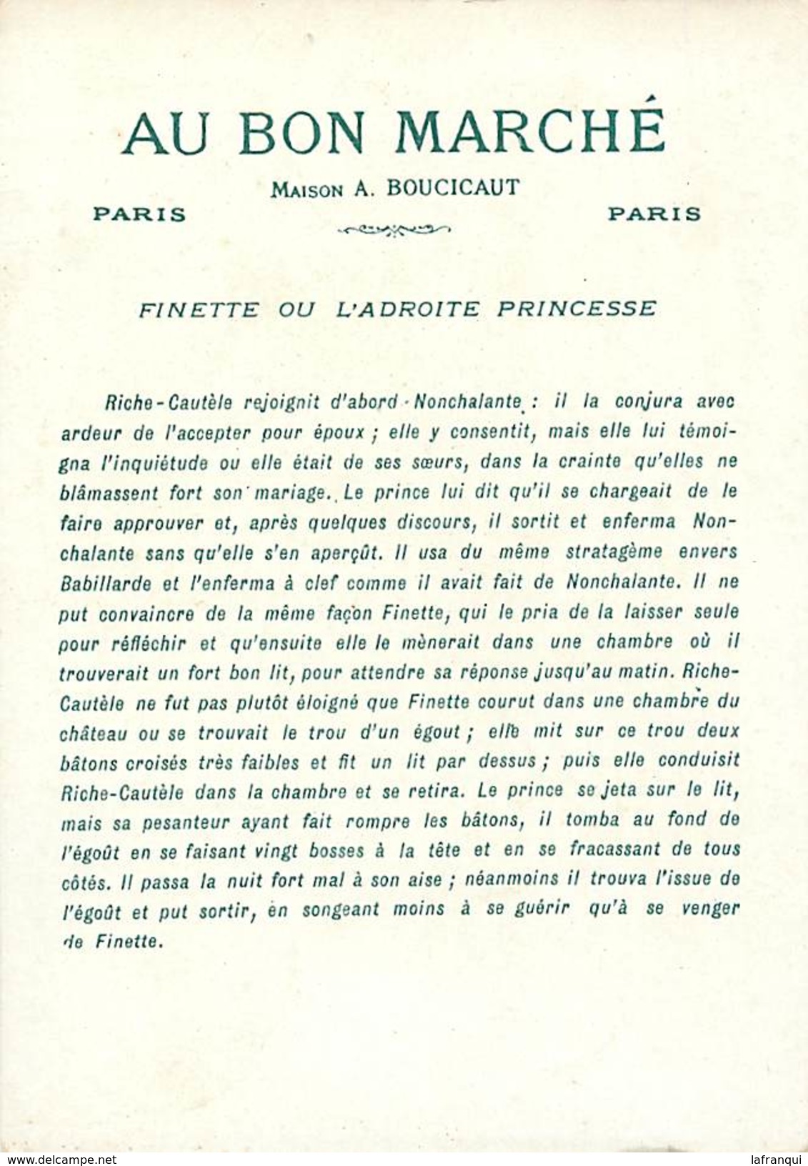 A224 -chromo- Magasin Au Bon Marché - Finette Ou L Adroite Princesse- /dimensions : 16cms X 11,5cms /- Chromo Bon Etat - - Au Bon Marché