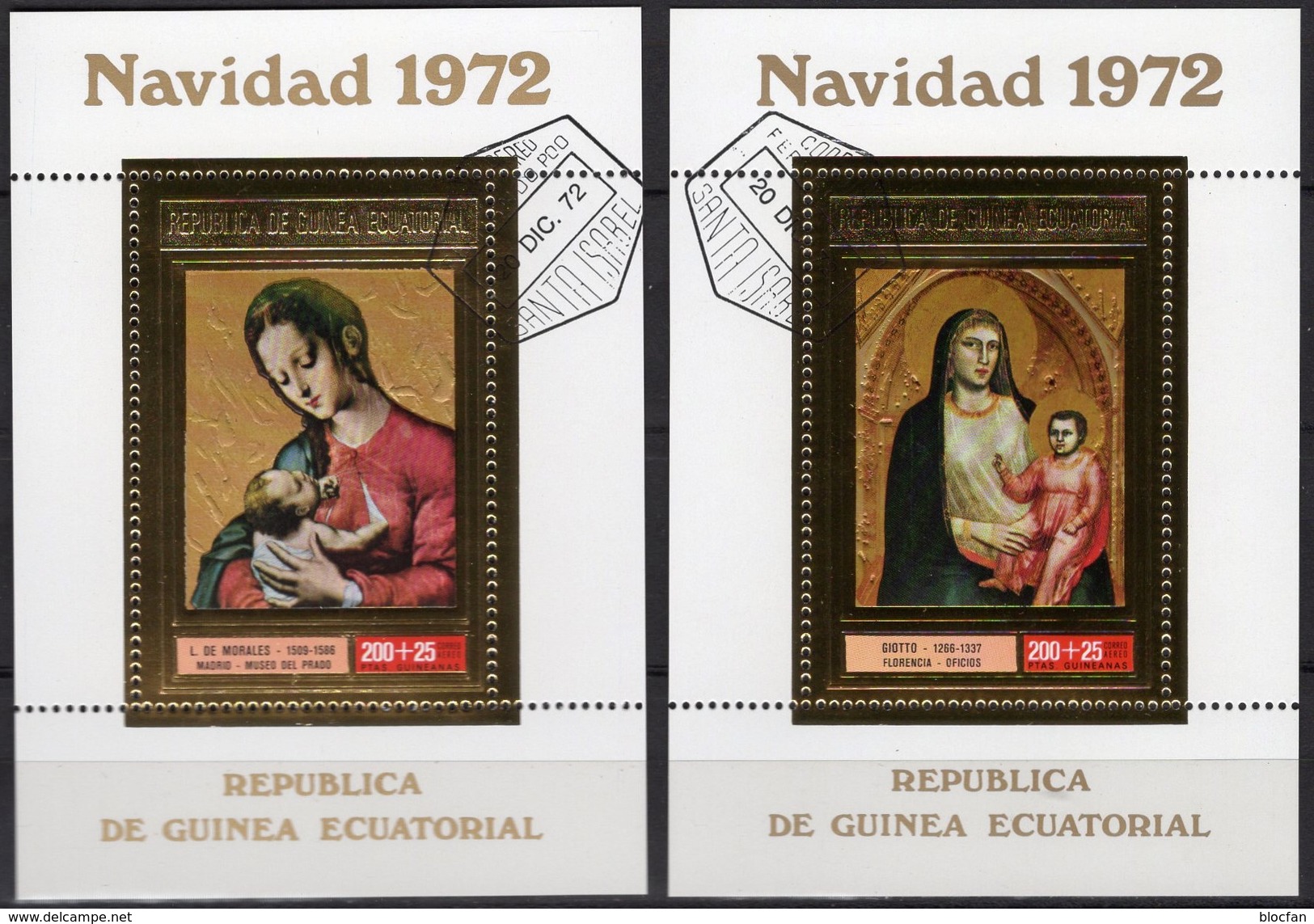 Christmas 1972 Äquatorial Guinea Block 44+47 O 8&euro; Gemälde Madonna Blocs Ms Gold Art Sheets Bf Ecuator.Africa Ss - Gemälde