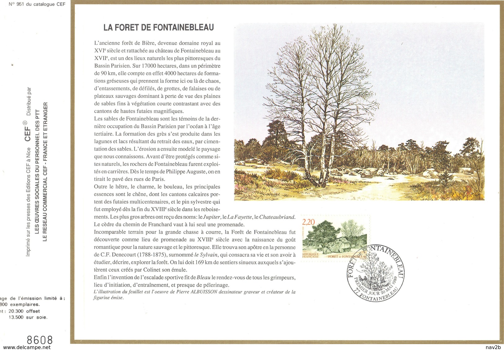 Sur Feuillet CEF , FDC  1989 Fontainebleau .  LA FORET DE FONTAINEBLEAU . - 1980-1989