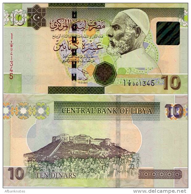 LIBYA        10 Dinars        P-73A        17.2.2011 (2012)         UNC  [uppercase Letters] - Libië