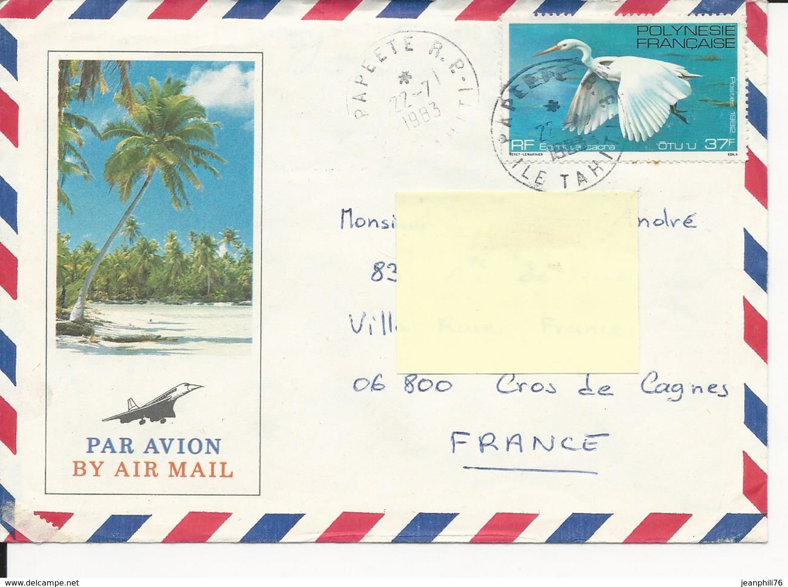 Papeete Ile Tahiti Timbre 193 Sur Env. 1983 - Lettres & Documents