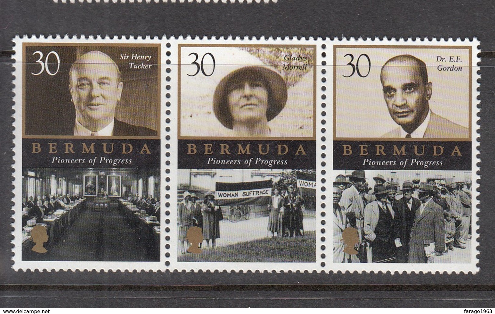 2000 Bermuda Pioneers Of Progress Complete Strip Of 3 MNH - Bermuda