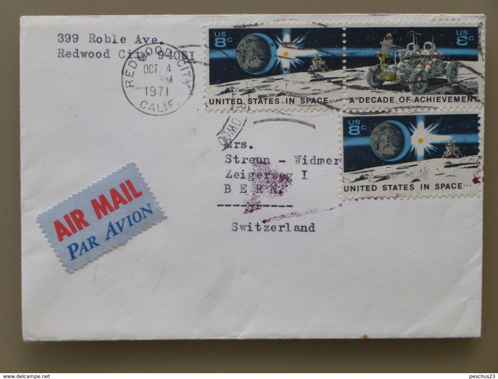 USA // 1971, Cover Sent To SWITZERLAND (US In Space / 2 Stamps Se Tenant) - Covers & Documents