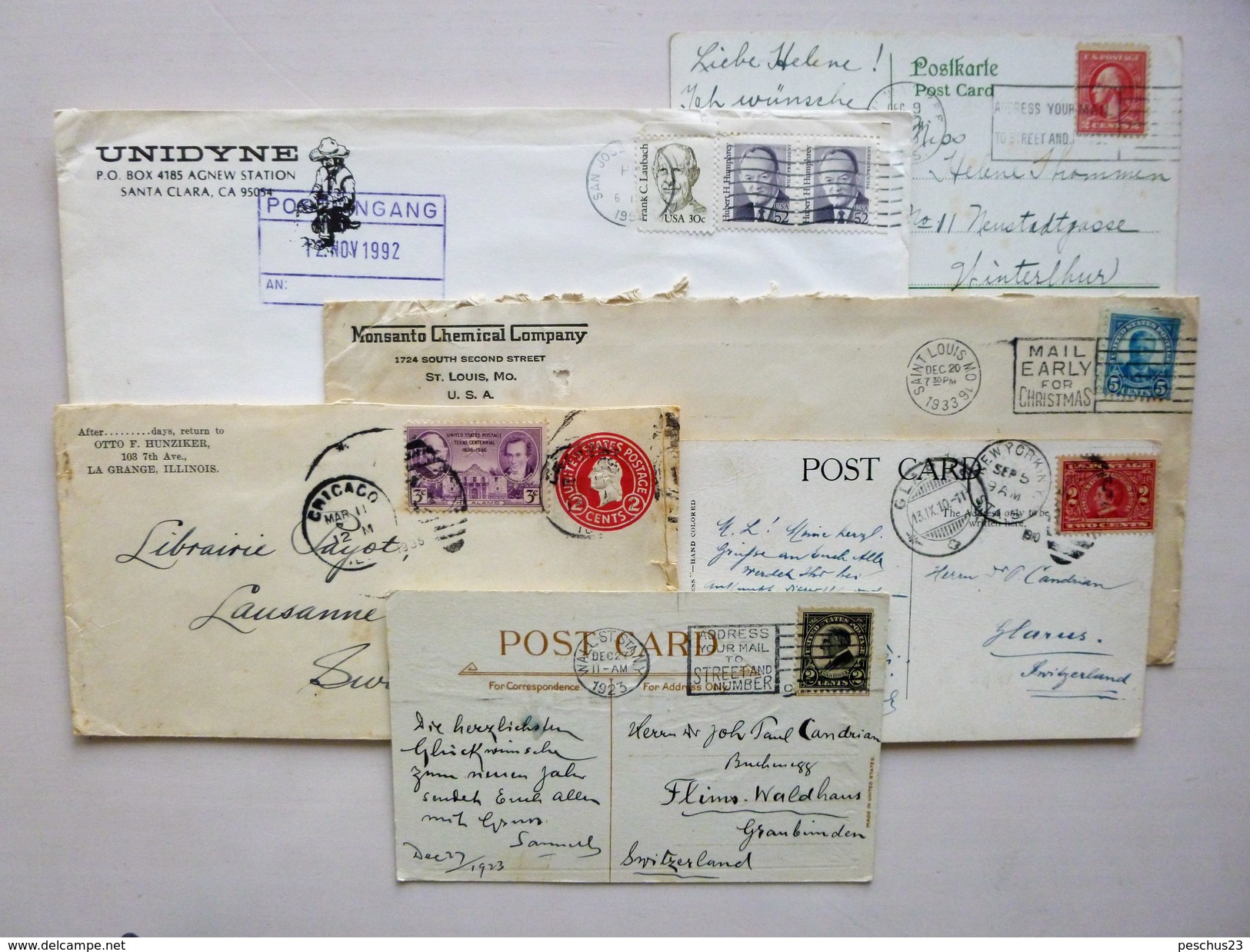 USA // Lot: 3 Post Cards + 3 Covers, As From 1910, All Sent To SWITZERLAND - Lettres & Documents