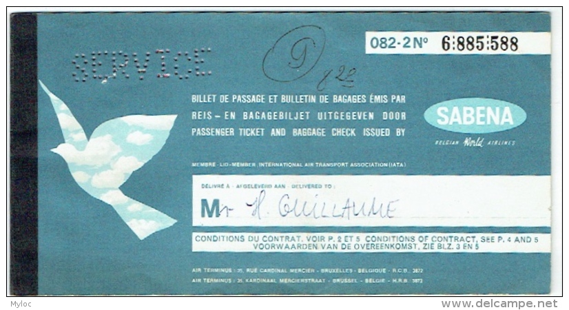 Ticket/Billet D'Avion (Service). SABENA. Warsaw/Brussels/Warsaw. 1970 - Europe