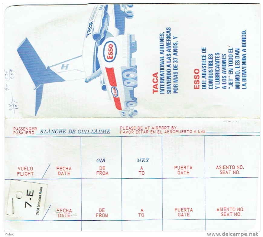 Ancienne Pochette Pour Billet/Ticket D'Avion. TACA International Airlines/Publicité ESSO - Tickets