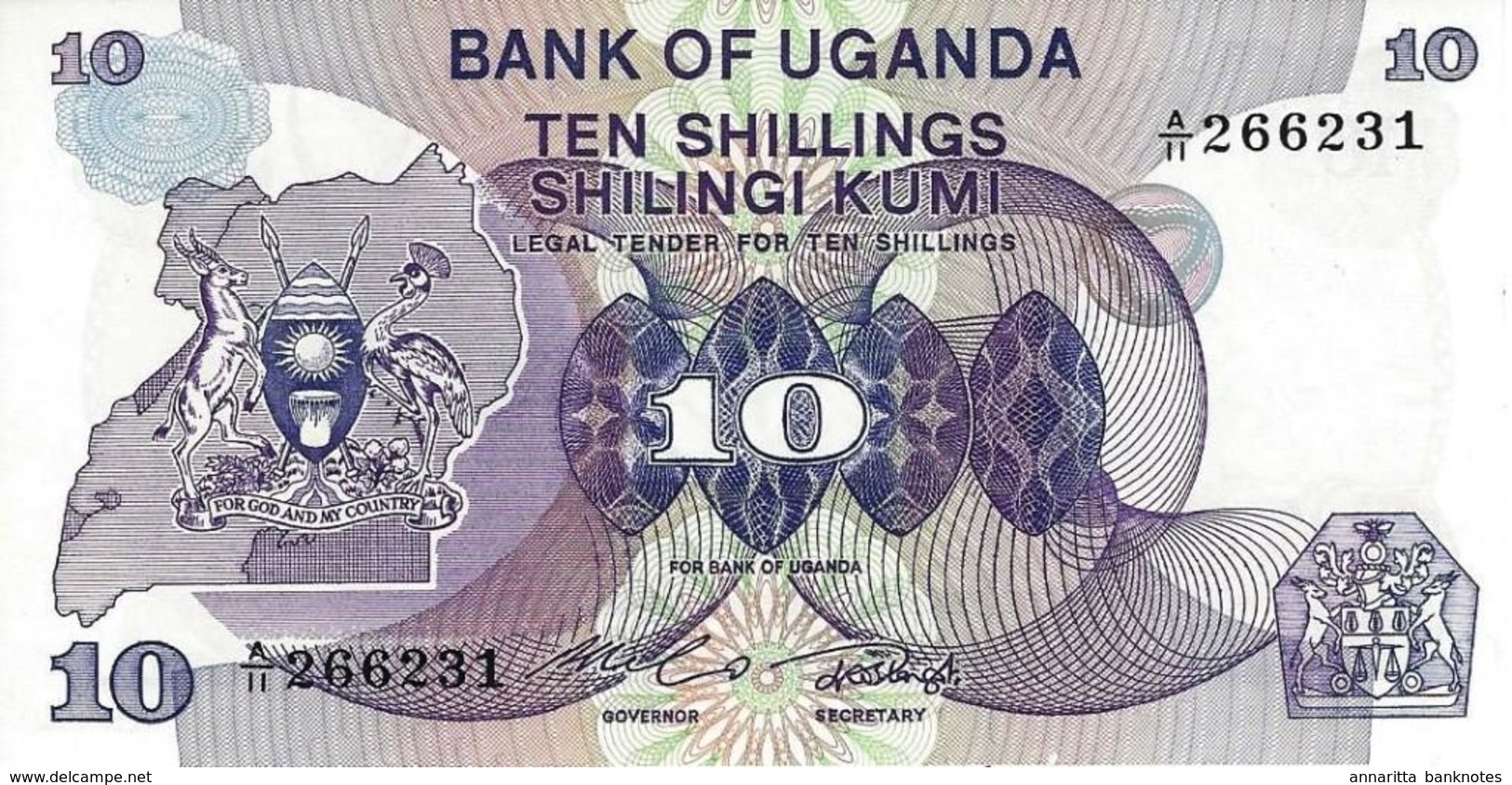 UGANDA 10 SHILLINGS ND (1982) P-16 UNC PREFIX A/11 [UG120a] - Ouganda