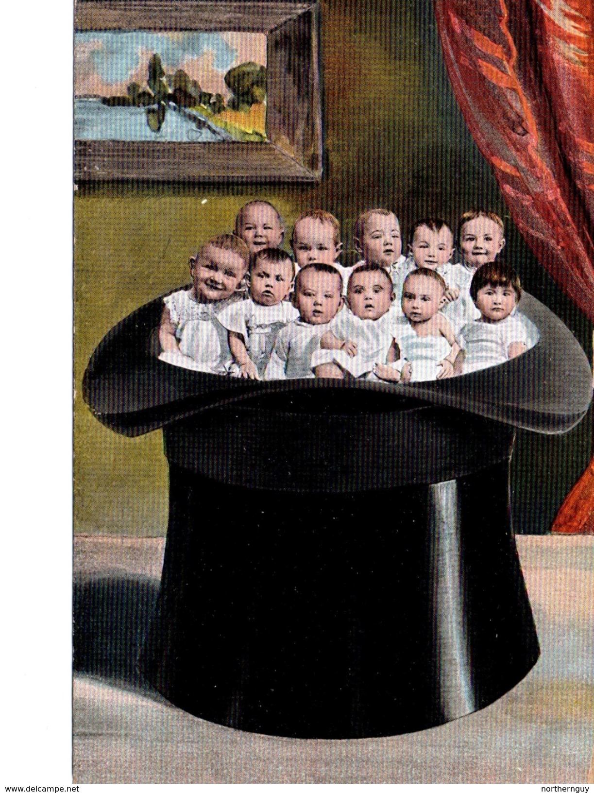"Miniature Babies" Series.  Babies In A Top Hat, Pre-1920 Divided Back Postcard - Collections, Lots & Series