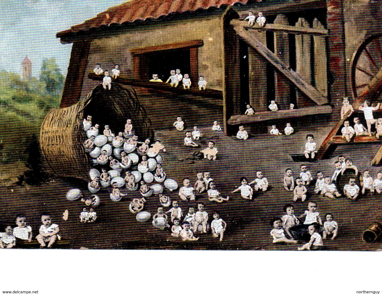 "Miniature Babies" Series.  Babies As Chicks In A Farm Yard, Pre-1920 Divided Back Postcard - Collections, Lots & Séries