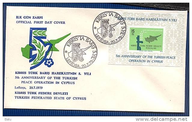 Zypern - Türkisch. FDC Michel Nr. Block 1 20.7.79. 5th Anniversary Of The Turkish Peace Operation In Cyprus - Covers & Documents