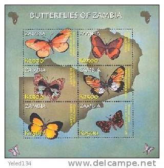 ZAMBIA   990 ; MINT NEVER HINGED MINI SHEET OF BUTTERFLIES-INSECTS - Zambia (1965-...)