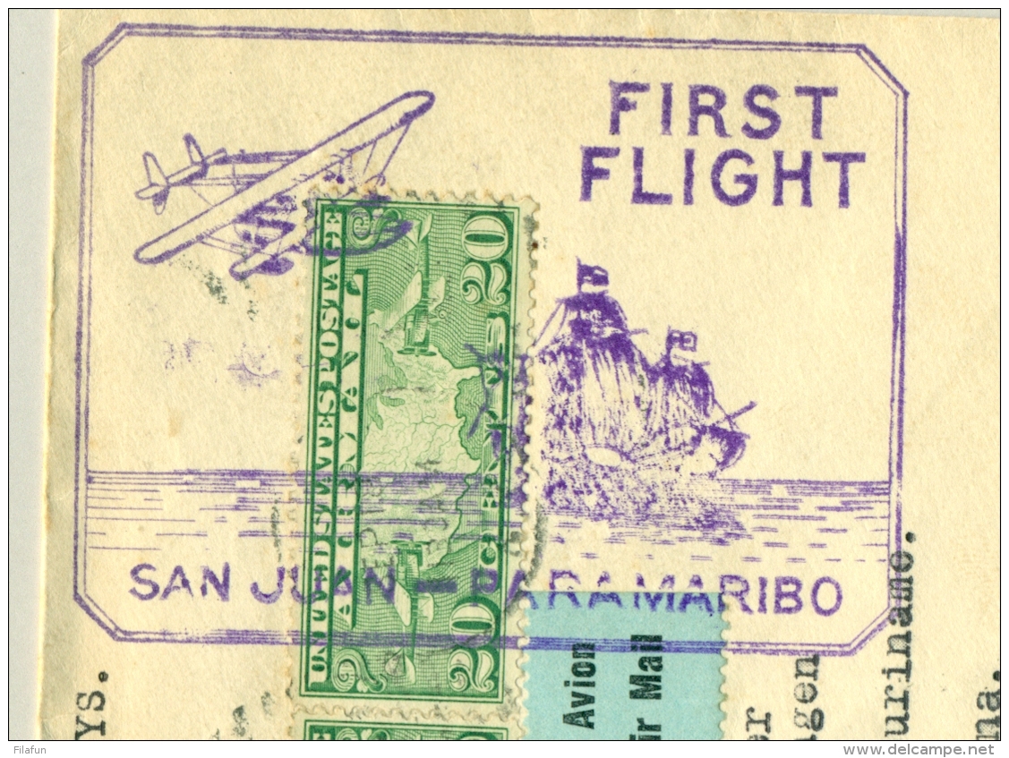 Suriname - 1929 - First Flight San Juan - Paramaribo  - PAA Uitbreiding Van De FAM-6 Lijn - Suriname ... - 1975