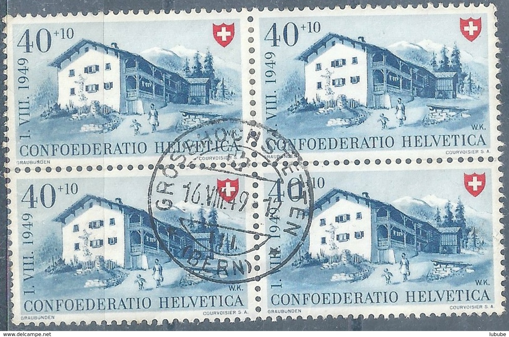 Haus Im Prättigau B45, 40 Rp.blau  VIERERBLOCK       1949 - Usati