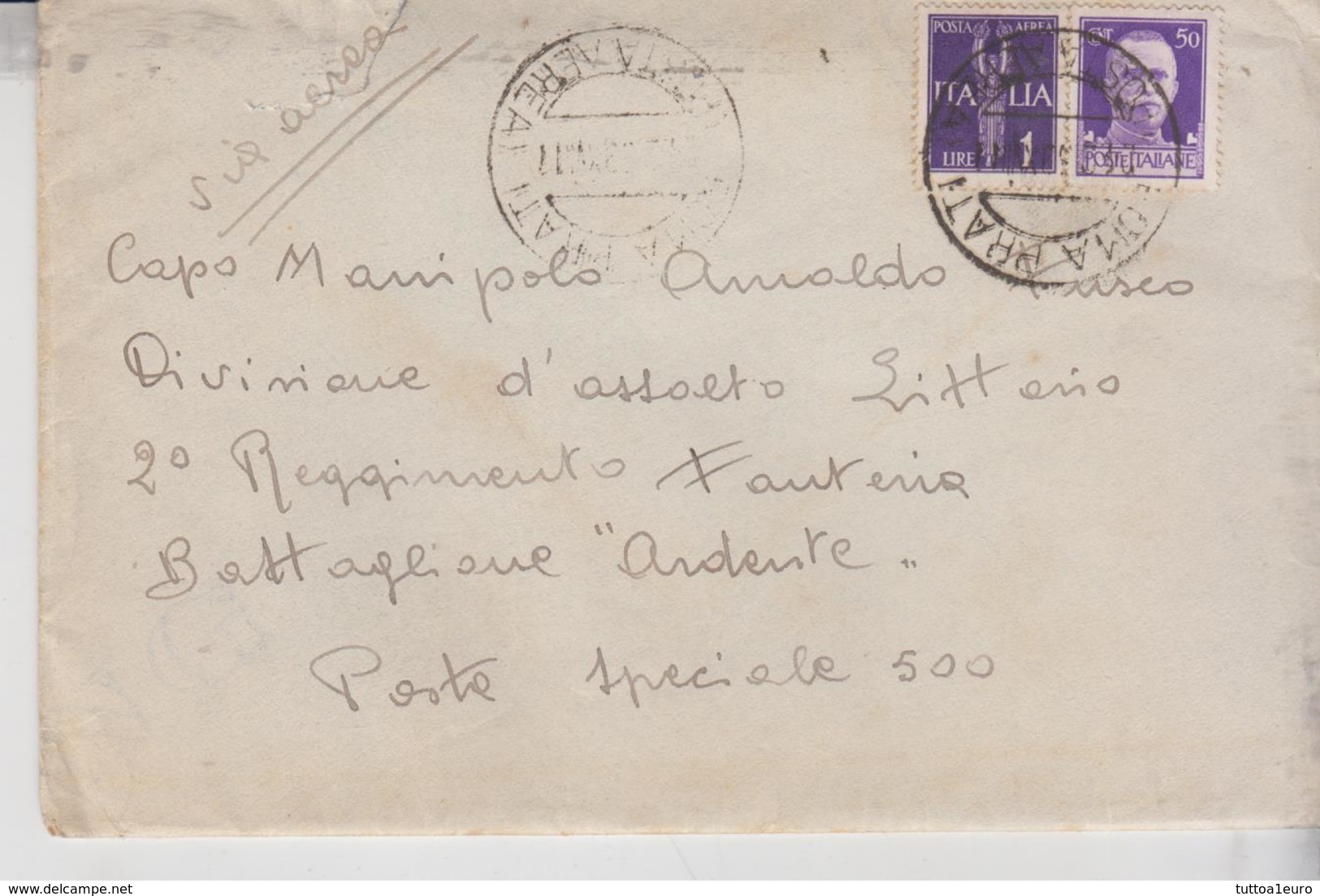 STORIA POSTALE POSTA SPECIALE 500  DIVISIONE D'ASSALTO LITTORIO BATTAGLIONE ARDENTE  CON LETTERA - Militaria