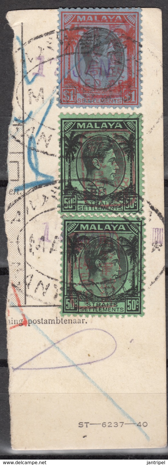 JAPAN OCCUPATION Of MALAYA & SUMATRA OCC.STAMPS USED On MONEY TRANSFER - Japanse Bezetting