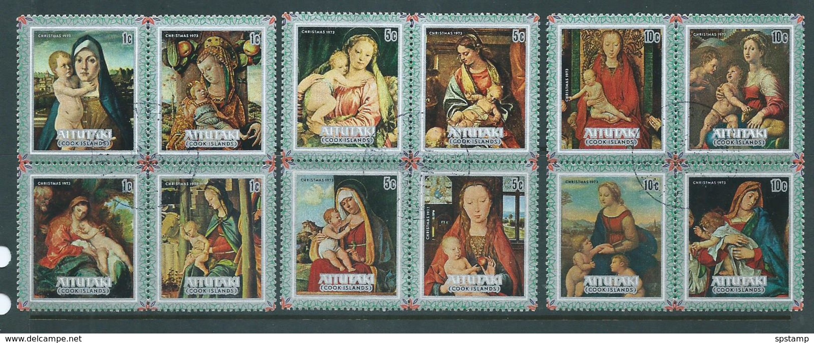 Aitutaki 1973 Christmas Set Of 3 Blocks Of 4 FU - Aitutaki