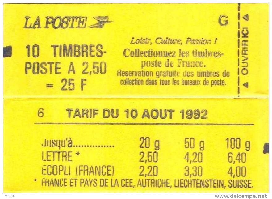 FRANCE - Carnet Conf. 6, Date 5.23.09.92 - 2f50 Briat Rouge N° Y&amp;T 2715 C6 Ou N° Maury 493A - Autres & Non Classés