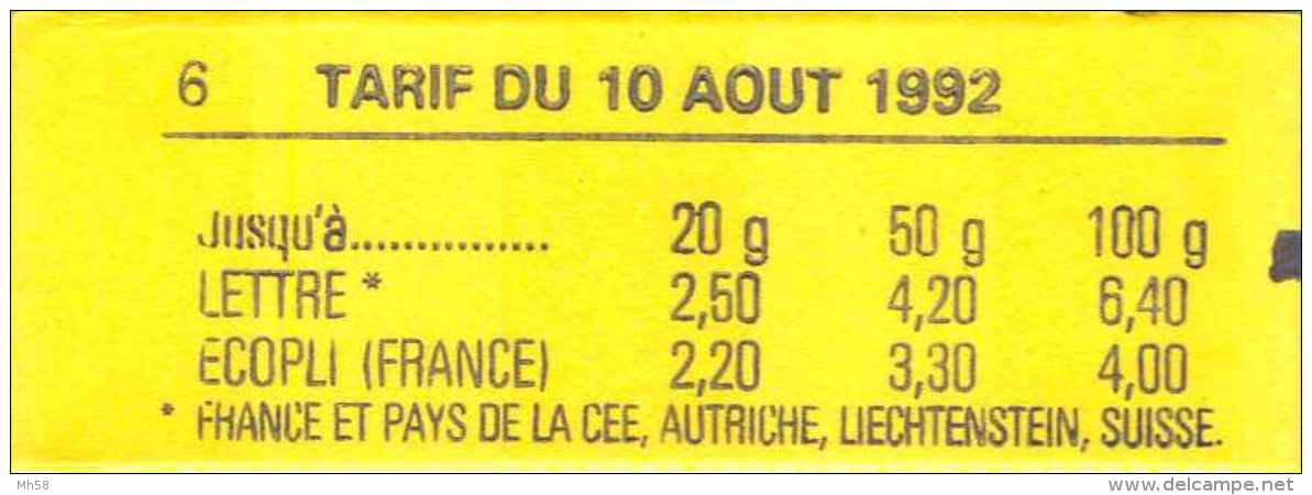 FRANCE - Carnet Conf. 6, Date 5.23.09.92 - 2f50 Briat Rouge N° Y&amp;T 2715 C6 Ou N° Maury 493A - Autres & Non Classés